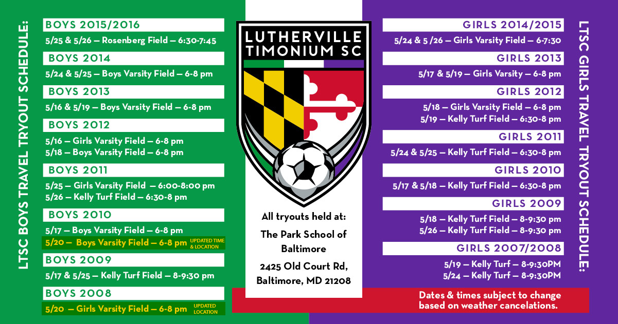 2022 LTSC Tryout Schedule | LTRC Youth Soccer